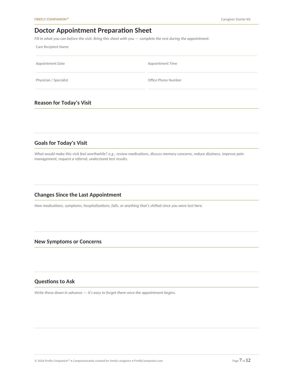 Sample page: Doctor Appointment Preparation Sheet